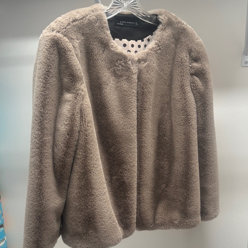 Zara Women's Cozy Brown Teddy Jacket